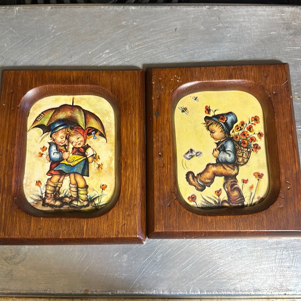 vintage Hummel‎ wooden frame pictures wall hanging